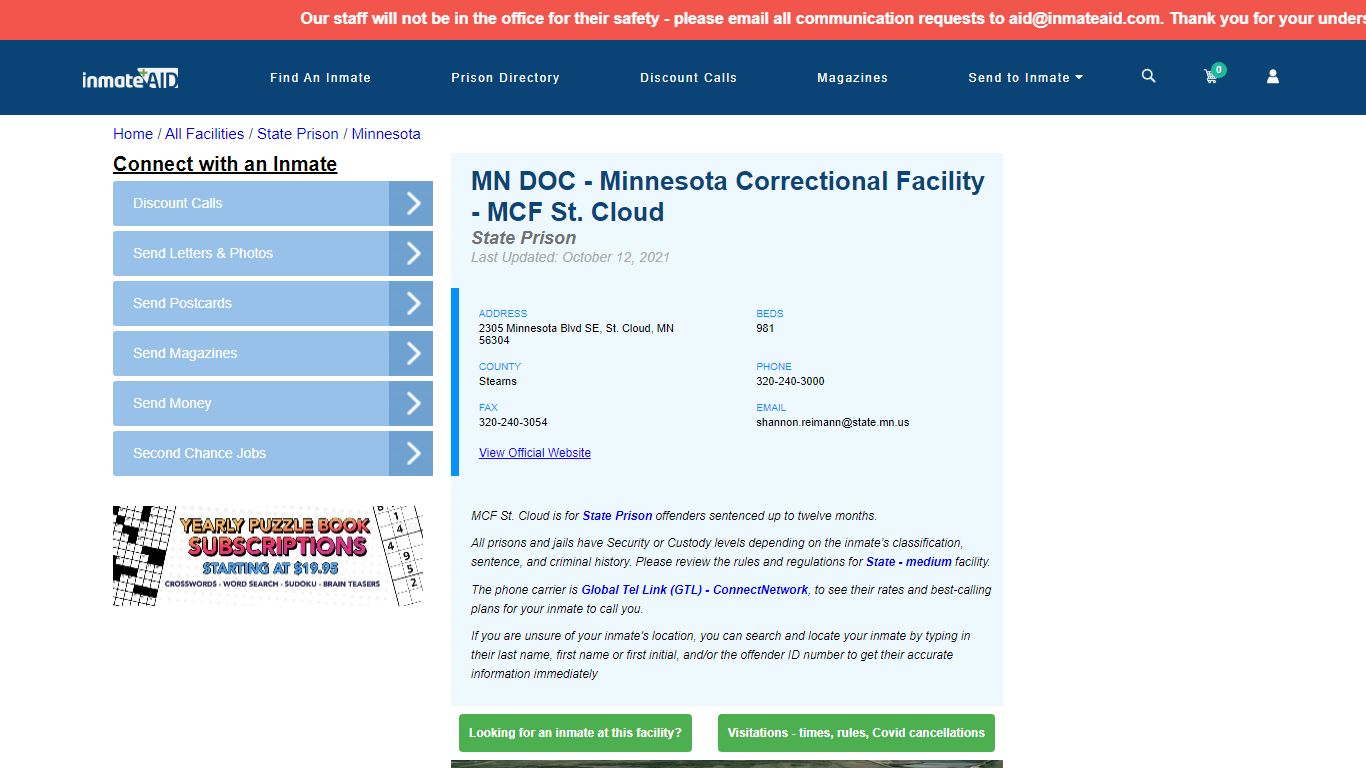 MN DOC - Minnesota Correctional Facility - MCF St. Cloud ...